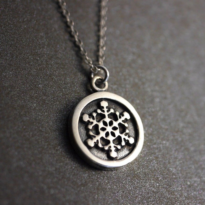 复古雪花项链 - 925纯银 可定制化刻字 免费礼物包装 - 项链 - 纯银 银色