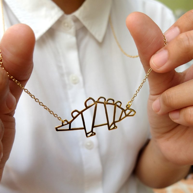 折纸剑龙恐龙黄铜项链 - 项链 - 铜/黄铜 金色