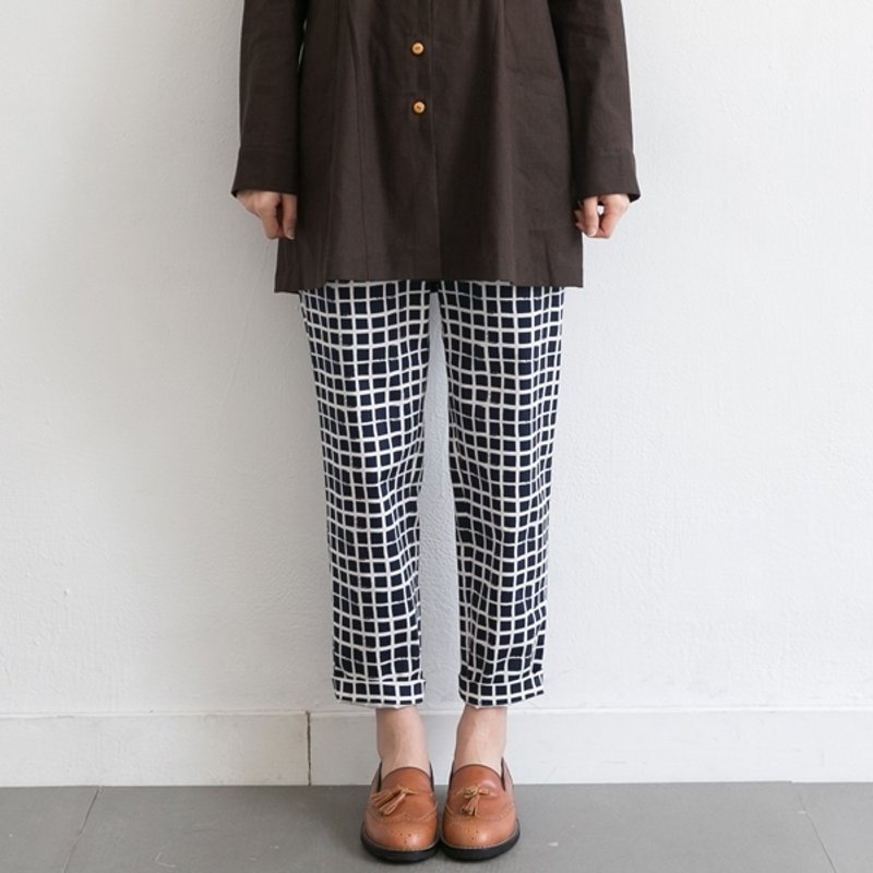 【许许儿】英伦格纹硬挺长裤-蓝 - 女装长裤 - 其他材质 蓝色