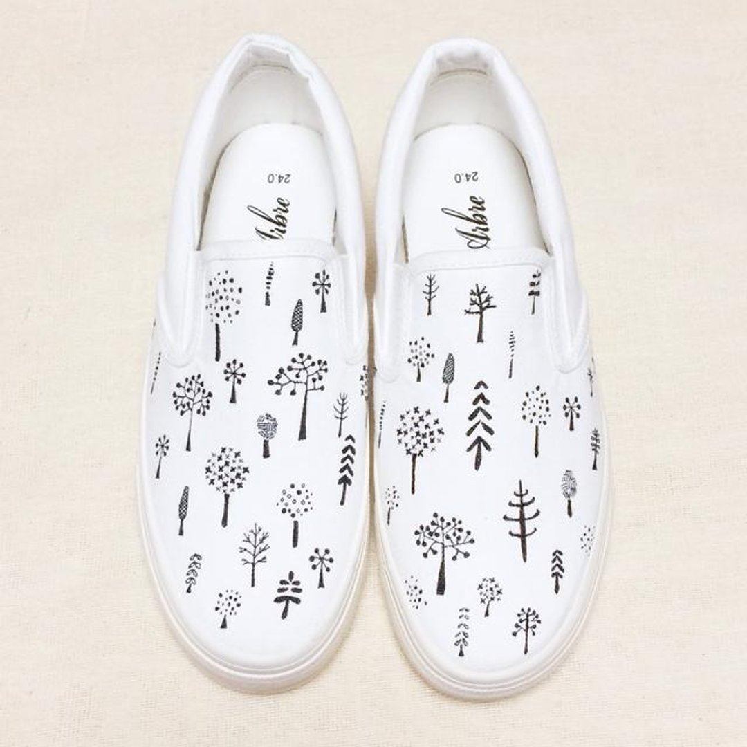 Herb slip (white) hand-painted hand-painted sneakers Rashiko LACICO made-to-order build-to-order manufacturing - 女款休闲鞋 - 其他材质 