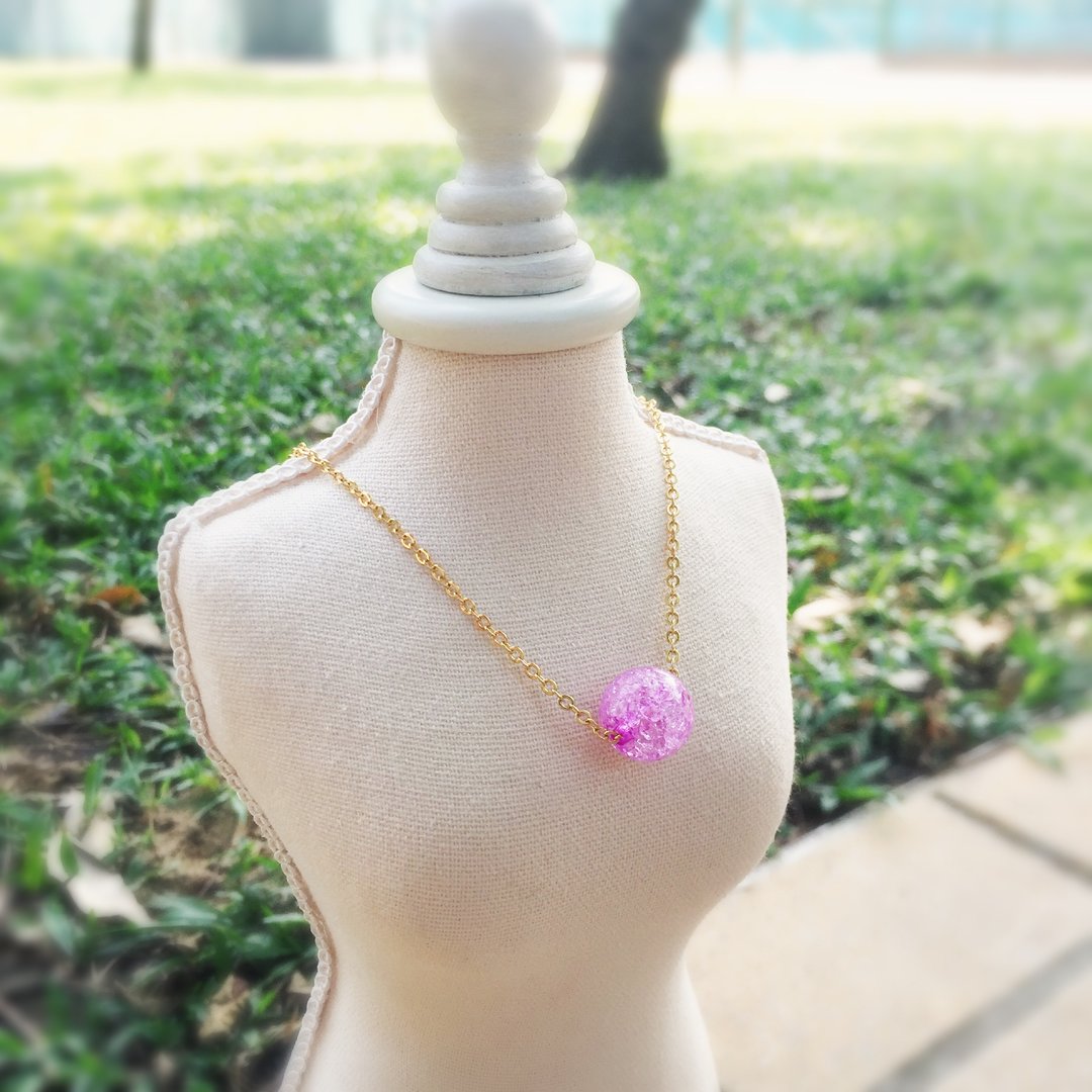 《LaPerle》1 粒梦幻紫冰花爆花珠子 项链 颈链 16k镀金黄铜 圣诞礼物 Handmade - 颈链 - 其他材质 紫色