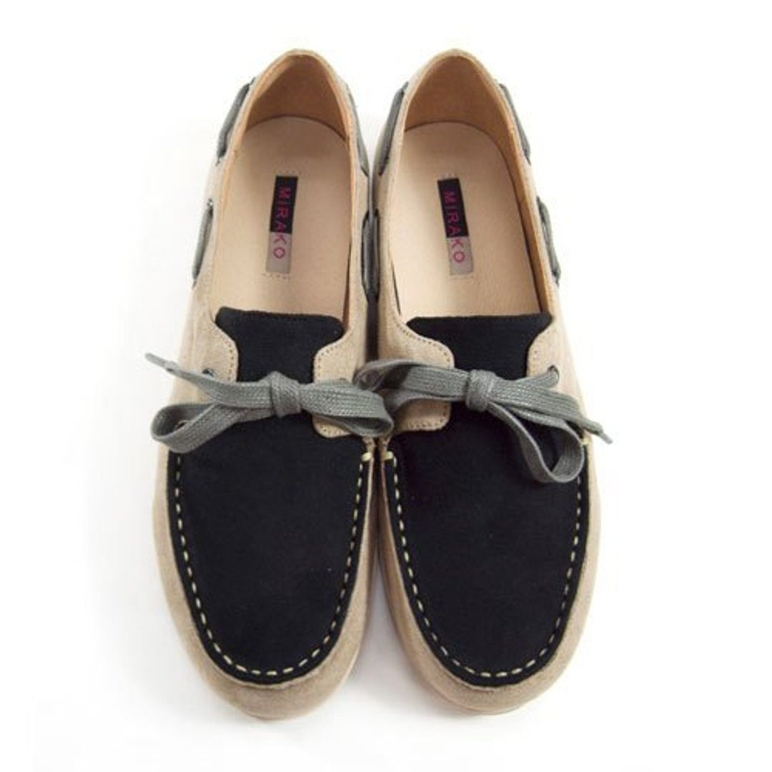 Two Tone Boat Shoes M1106A BlackKhaki - 女款牛津鞋/乐福鞋 - 棉 卡其色