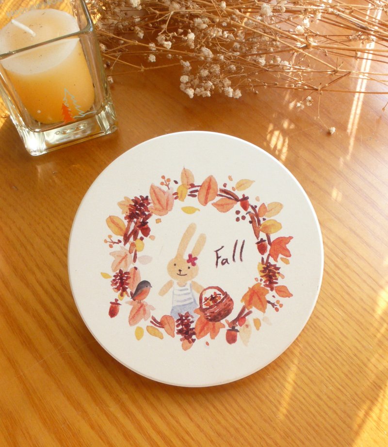 秋天落叶小圈 陶瓷吸水杯垫 - 杯垫 - 其他材质 橘色