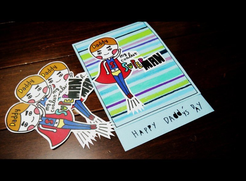 黑眼豆豆字体特别版 (老爸是最酷的super man 酥波面彩色卡片) - 卡片/明信片 - 纸 蓝色