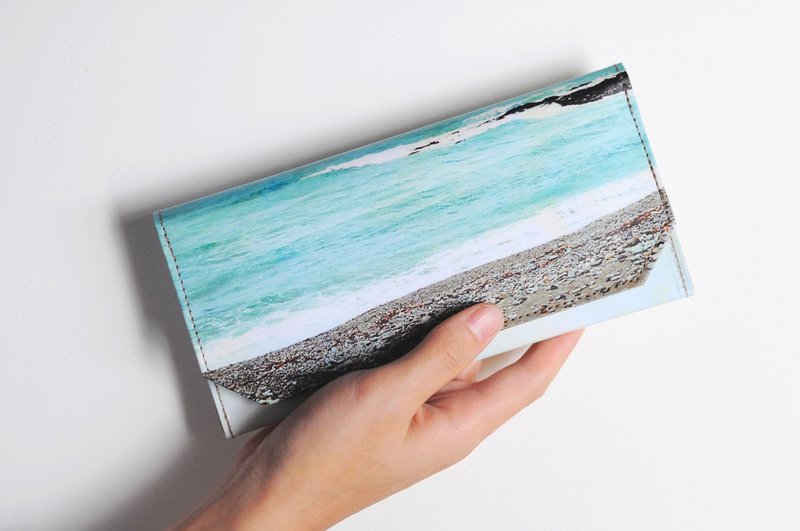 1983ER手工纸制防泼水薄款长夹-不寂寞的海 - 皮夹/钱包 - 纸 多色