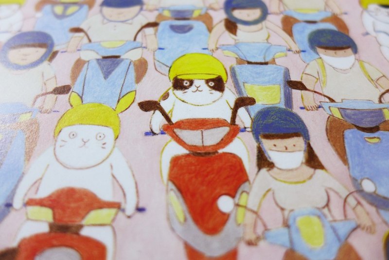 意大利波隆纳得奖作品 猫咪机车海 - 卡片/明信片 - 其他材质 粉红色