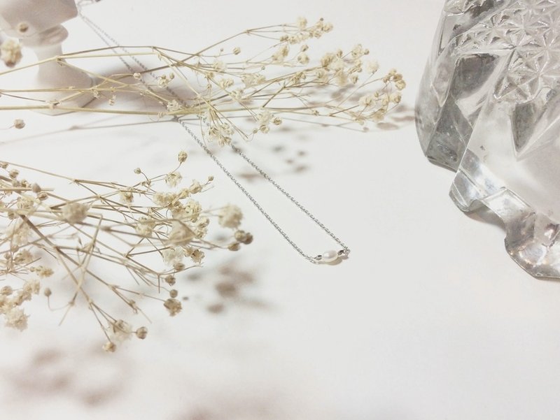 母亲节推荐款 ◊ 极简天然淡水白珍珠银色项链 - 项链 - 宝石 白色