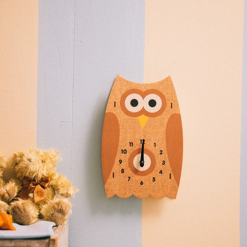 modern moose-3D挂钟-猫头鹰图样 时钟 - 时钟/闹钟 - 木头 灰色