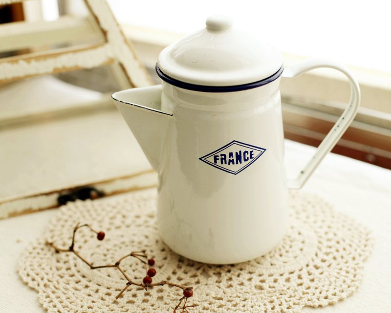【好日恋物】日本Vintage珐琅茶壶 - 茶具/茶杯 - 珐琅 白色
