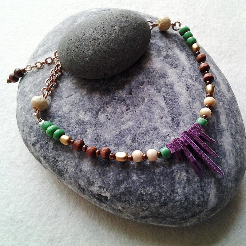 Muse 时尚民族风紫色麂皮串珠手链 - 手链/手环 - 其他材质 紫色