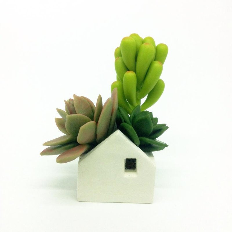 Hus x 森林｜微景白屋仿真多肉 植栽 乙女心 - 植栽/盆栽 - 其他材质 绿色
