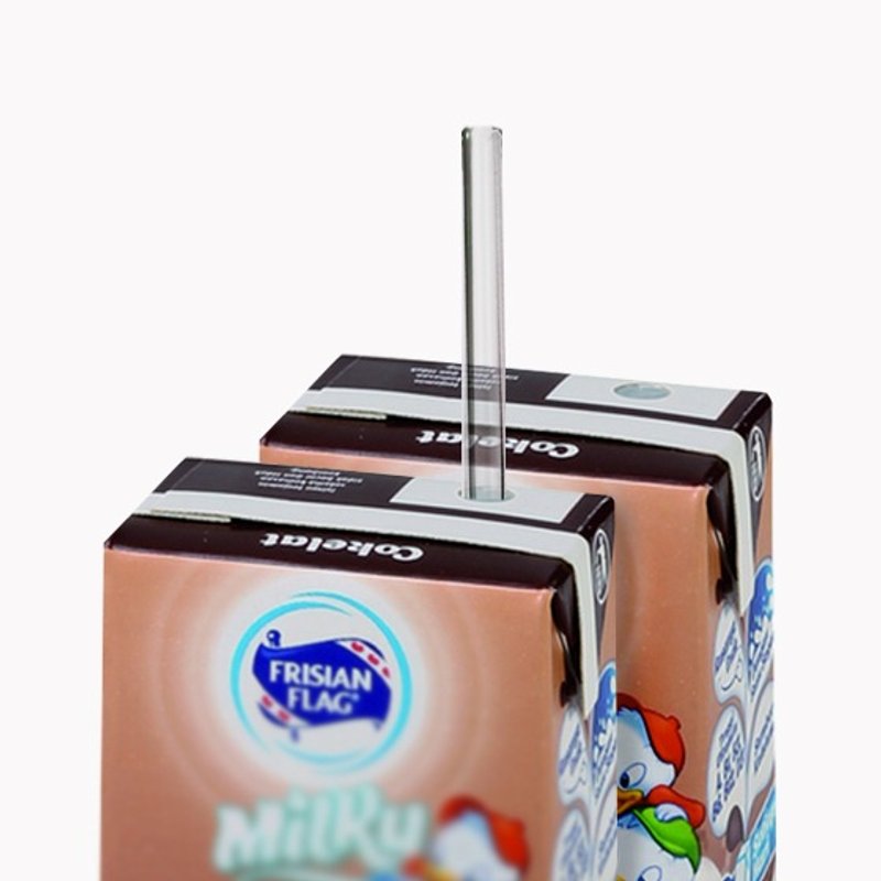 20cm【爱地球环保吸管-尖头可刺穿饮料封膜】(口径0.6cm铝箔包饮料专用)上班族必备 玻璃吸管重复使用(附赠清洁刷棒轻松洗净) 不含饮料 - 环保吸管 - 玻璃 黄色