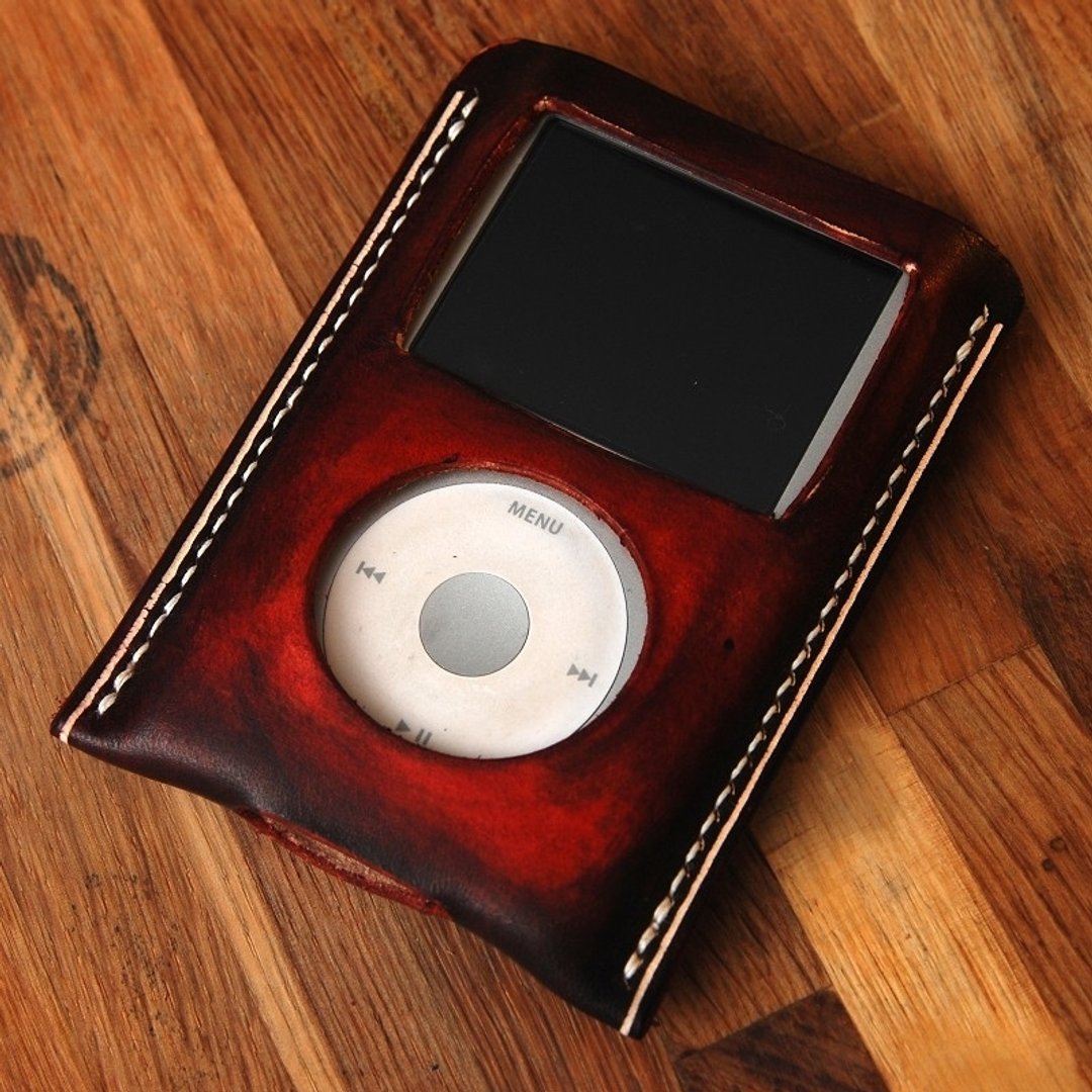 罐手制 手工染深红棕色意大利植鞣革 MP3 ipod classic ipc皮套 - 其他 - 真皮 红色