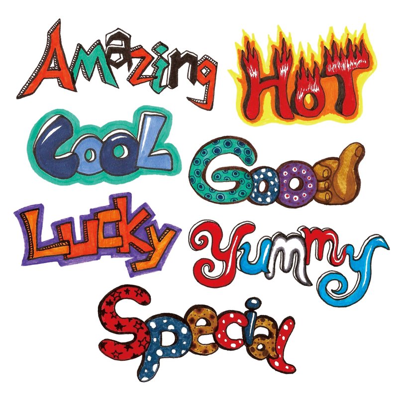 手绘美式风格英文小语防水贴纸--称赞套组7入 - 贴纸 - 纸 多色