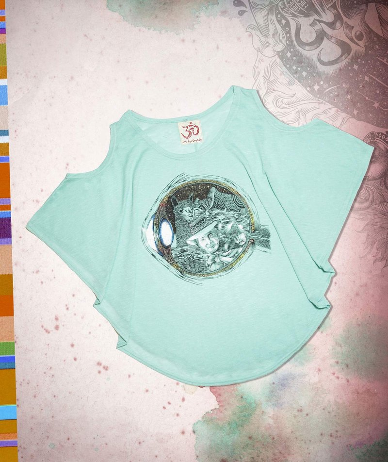 女装手感夏日两穿旅行T - 瞳孔里的奇幻世界 ( 薄荷绿 ) - 女装 T 恤 - 棉．麻 绿色