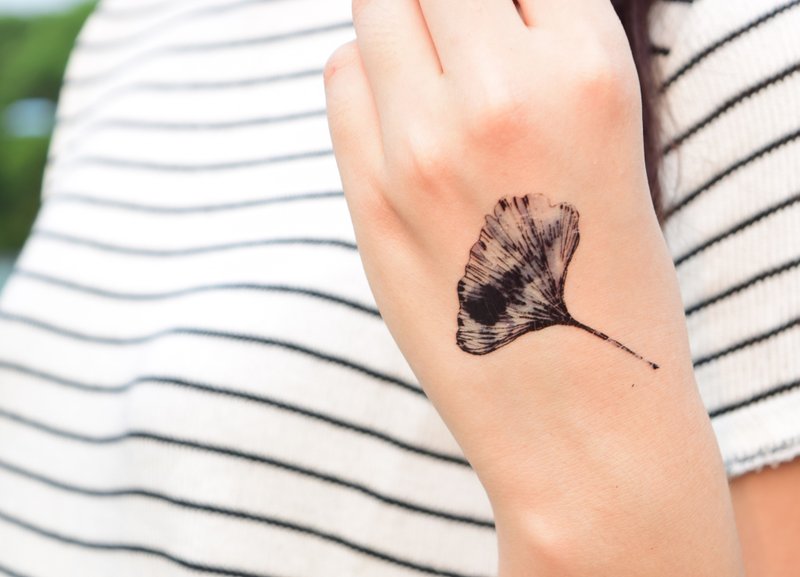 银杏 黑白 简约刺青 纹身贴纸 两张 - 纹身贴 - 其他材质 黑色