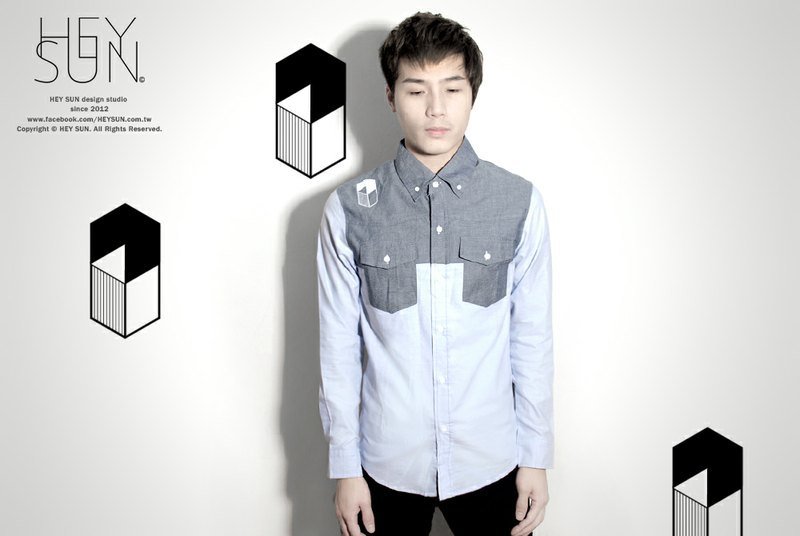 【M0286】HEY SUN独立手作品牌·立体解构立体小盒子拼接口袋衬衫 - 女装衬衫 - 棉．麻 蓝色