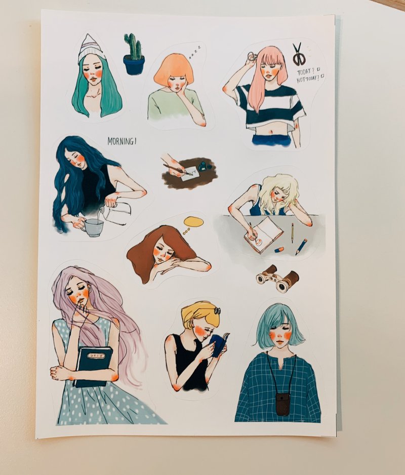 甜蜜生活 手帐女孩9入贴纸组 - 贴纸 - 纸 多色