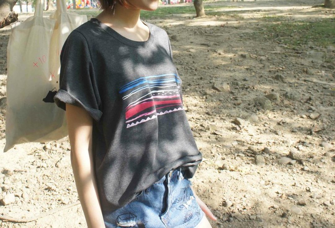 ＊售完＊墨灰色长长舒服t-shirt ☁小溪、大河、细沙、一片海 - 女装 T 恤 - 棉 黑色