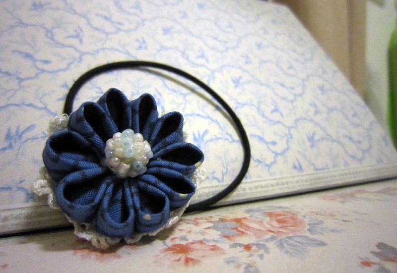 气质深蓝小花手作布包钮扣发束发圈发饰 - 发饰 - 其他材质 多色