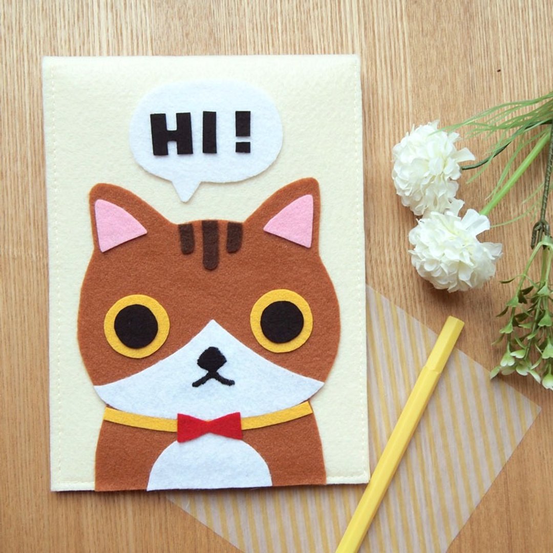Meow手作红色蝴蝶结啡猫Just to say Hi ! -  iPad Mini套 / 平板电脑包 / 文件夹 / 电脑包 / 小袋 - 电脑包 - 其他材质 咖啡色