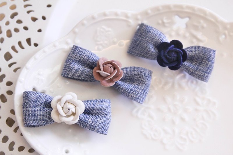 蓝色牛仔风 浏海夹 - 发饰 - 棉．麻 蓝色