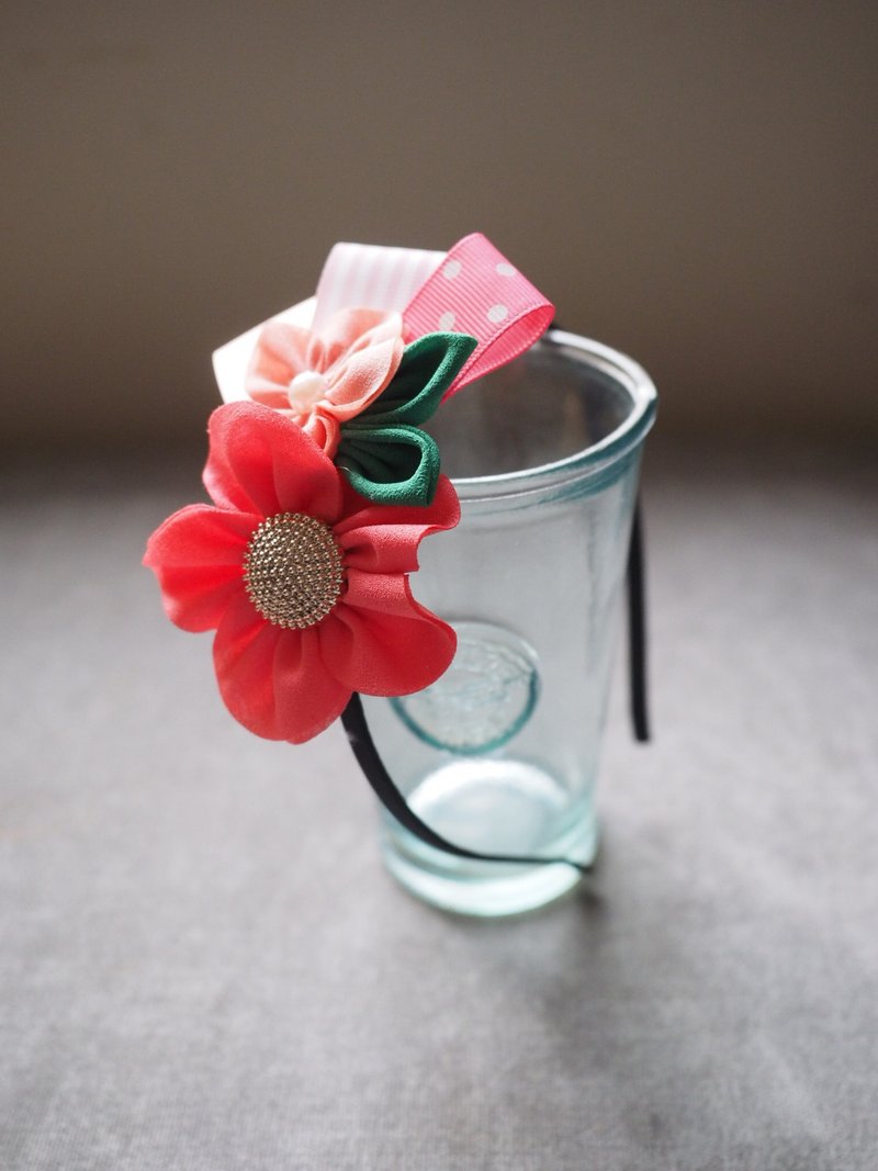 手作红色小布花丝带头箍 - 其他 - 其他材质 红色