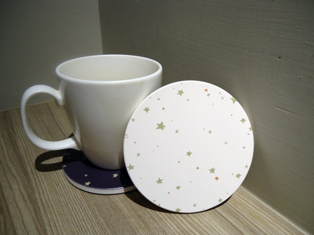 宁静星空//吸水陶瓷杯垫//墨绿星星在白色天空 - 杯垫 - 其他材质 白色