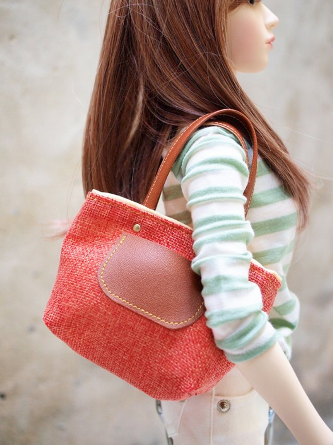 BJD Doll专用 手提肩背托特包 亮橘 - 手提包/手提袋 - 其他材质 橘色