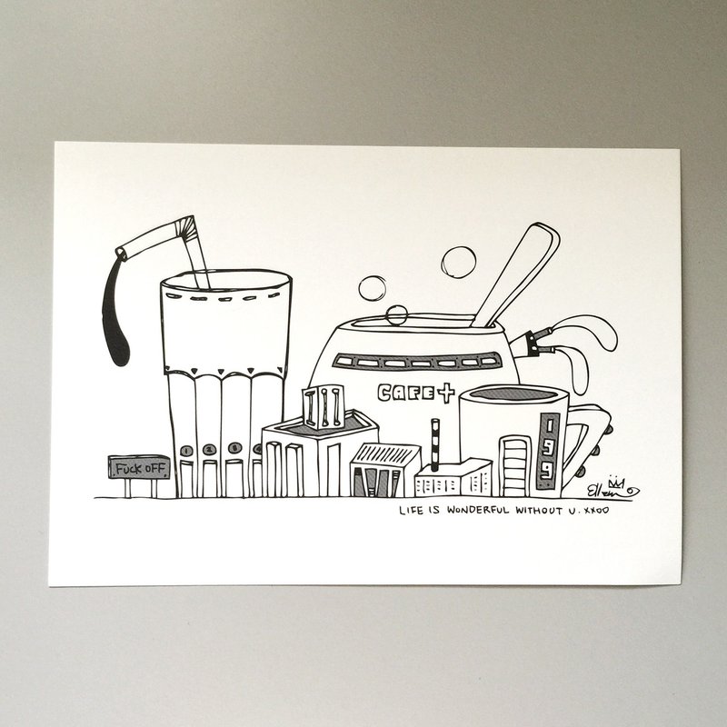 明信片黑白系列- 没有你的生活  涂鸦/填色明信片 | MonkeyCookie - 卡片/明信片 - 纸 白色