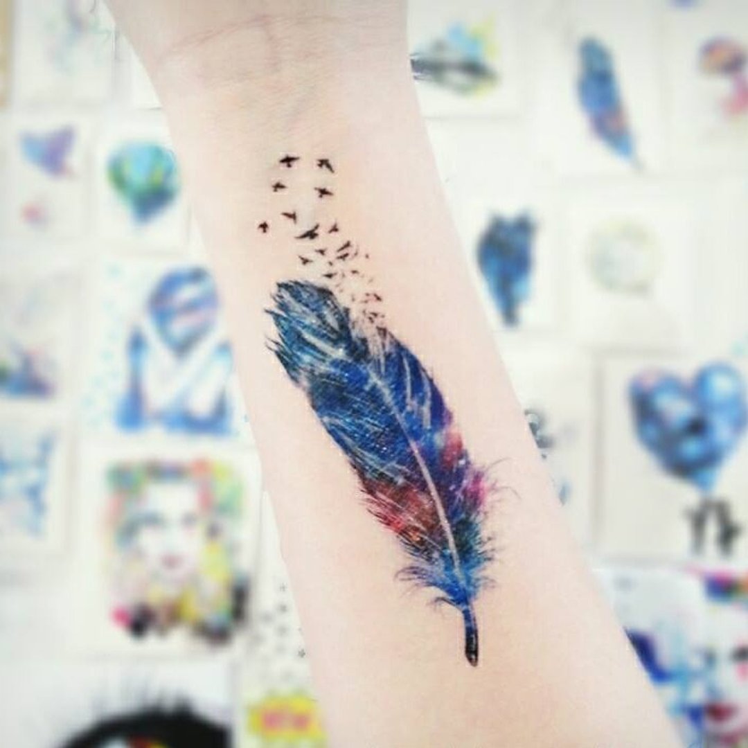 羽毛 纹身贴纸(小)  (Feather Tattoo Sticker) - 纹身贴 - 防水材质 多色