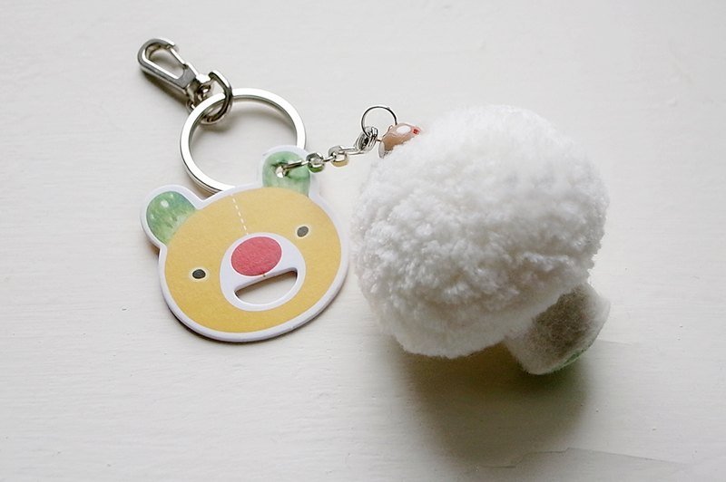 手作蔬果钥匙圈/ 白玉蘑菇/ 大地白 - 吊饰 - 棉．麻 白色