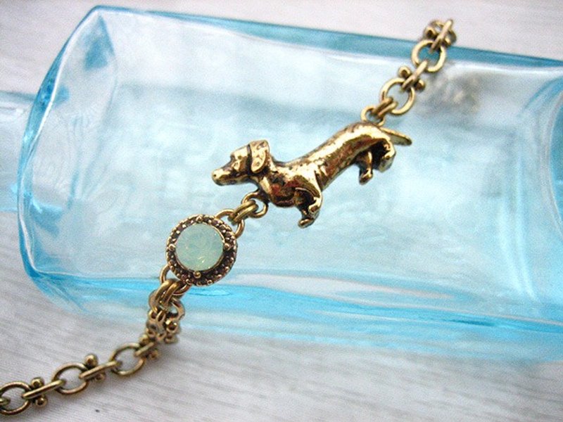 半立体可爱腊肠狗镶钻手链 - 手链/手环 - 其他金属 多色