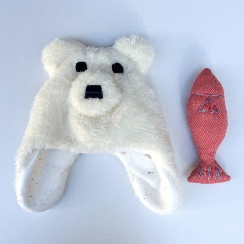 婴儿帽 白熊遮耳帽&手拿小玩偶组 - 围嘴/口水巾 - 其他材质 白色