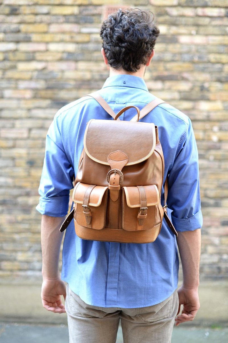 Santa Cruz Buckle 牛皮双肩包 焦糖 - 后背包/双肩包 - 真皮 橘色