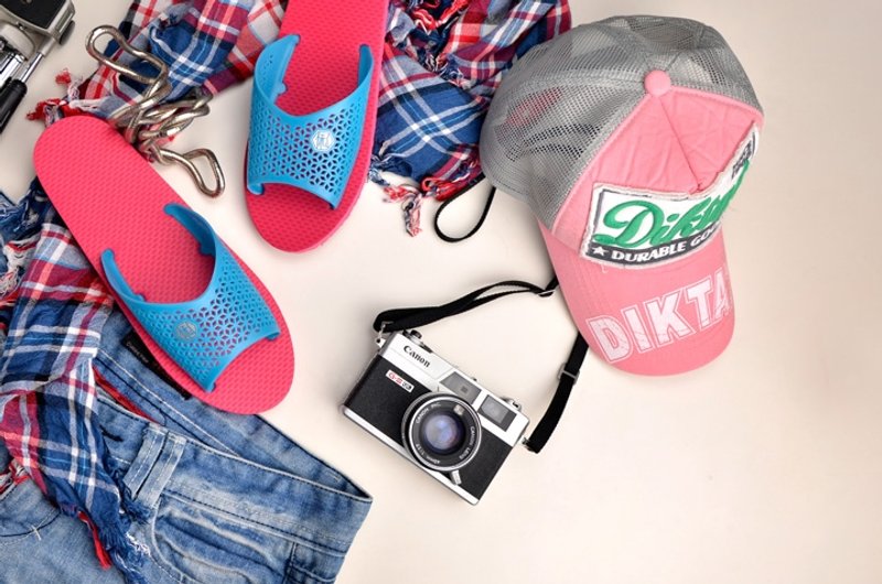 V-CUT漾彩复古拖鞋/蓝X桃 - 女款休闲鞋 - 防水材质 粉红色