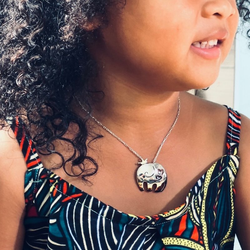 王冠大象 纯银手工坠饰项链/手作的诗疗愈系饰品,爱自己,幸福中 - 项链 - 纯银 