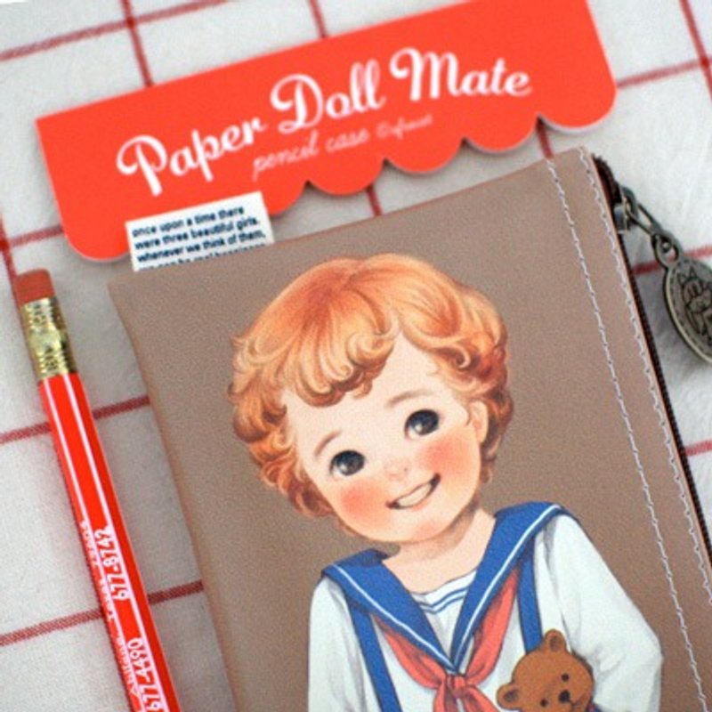韩国【Afrocat】paper doll mate pencil case2〈Tom〉手帐 笔袋 铅笔盒 收纳 - 铅笔盒/笔袋 - 真皮 