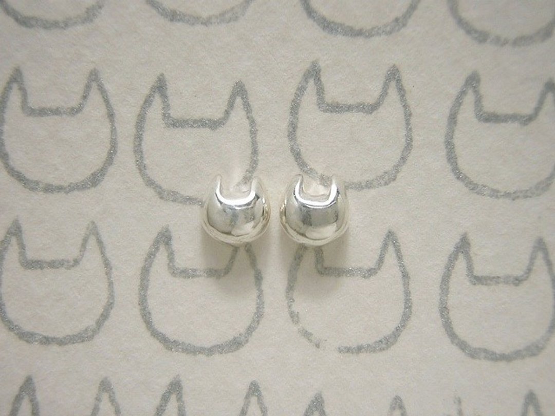 miaow icon earrings ( cat silver earrings 貓 猫 銀 穿孔耳环 ) - 耳环/耳夹 - 纯银 银色