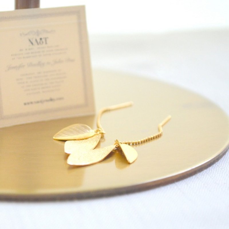 磨砂加工 叶子耳链式耳环 - 耳环/耳夹 - 其他金属 金色