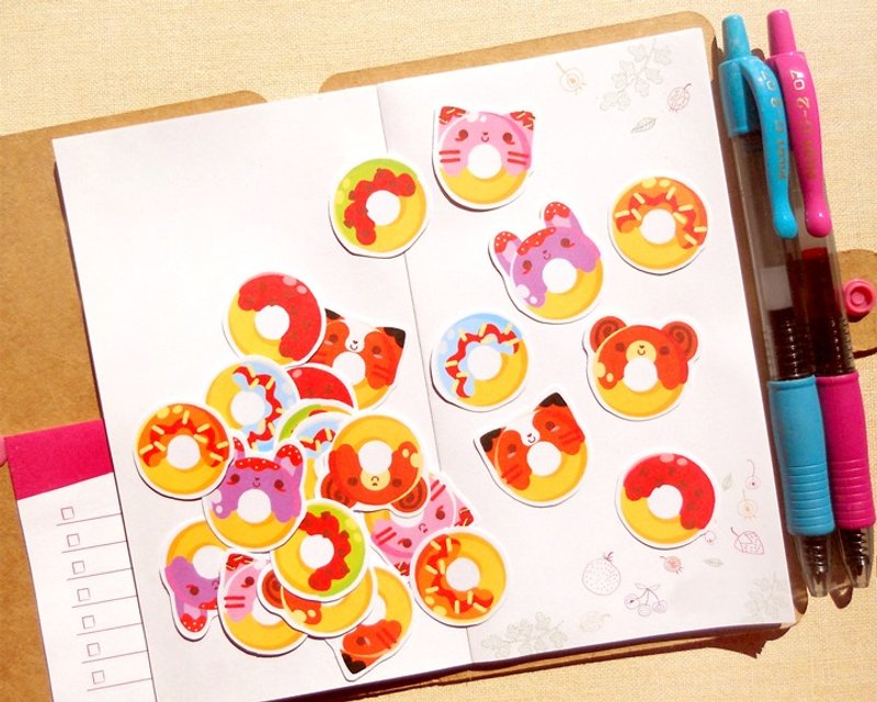 甜甜圈贴纸 (24入) - Donut Stickers - 贴纸 - 纸 多色
