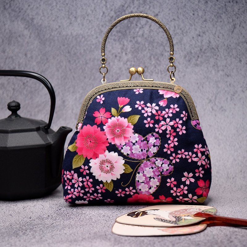 【仅有一个】樱花 手提口金包 - 手提包/手提袋 - 棉．麻 多色