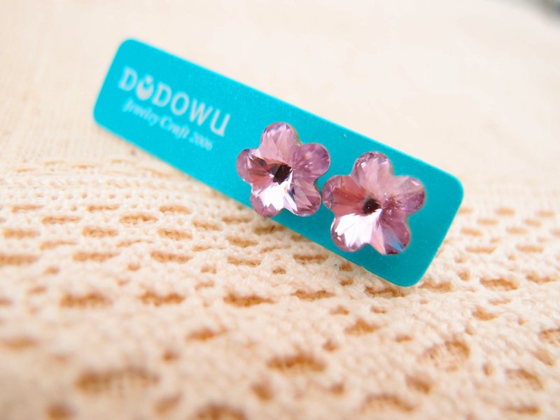 《DODOWU手作轻珠宝》【奥地利水晶※小花紫钻耳环】 - 耳环/耳夹 - 宝石 紫色