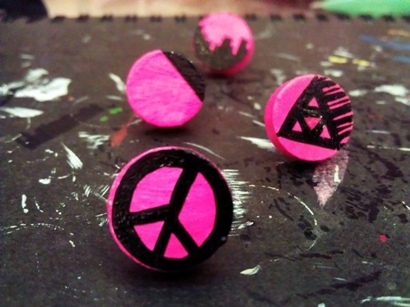 手绘木头耳针-萤光小耳针系列 - 耳环/耳夹 - 木头 