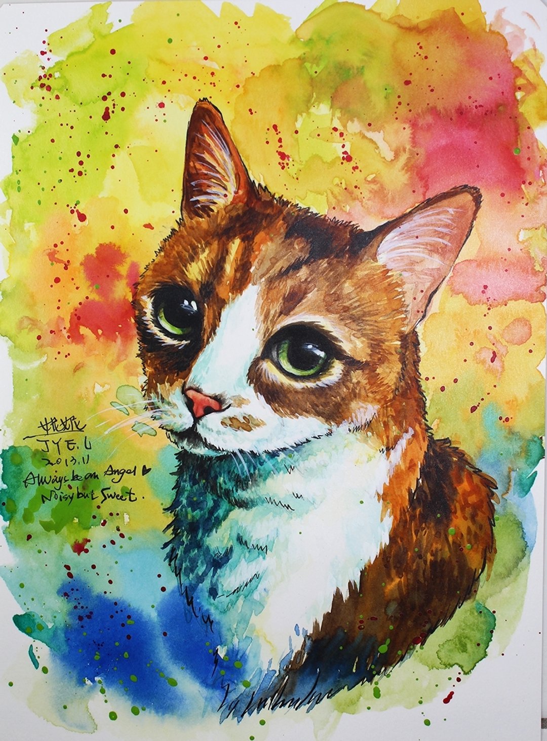 [喵信片] 水彩手绘猫 - 三花妮妮猫 (单张购买区) - 卡片/明信片 - 纸 橘色