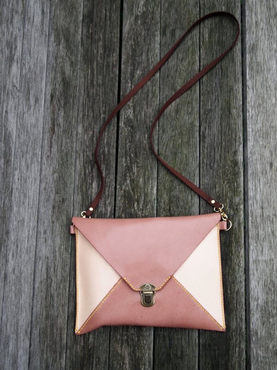 双色信封两用扁包（侧背/手拿包）　Color Block Envelope bag - 侧背包/斜挎包 - 真皮 