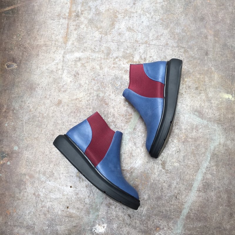 画儿#976||旷野里波本威士忌暖心 小厚底平底短靴 暖蓝|| - 女款短靴 - 真皮 多色