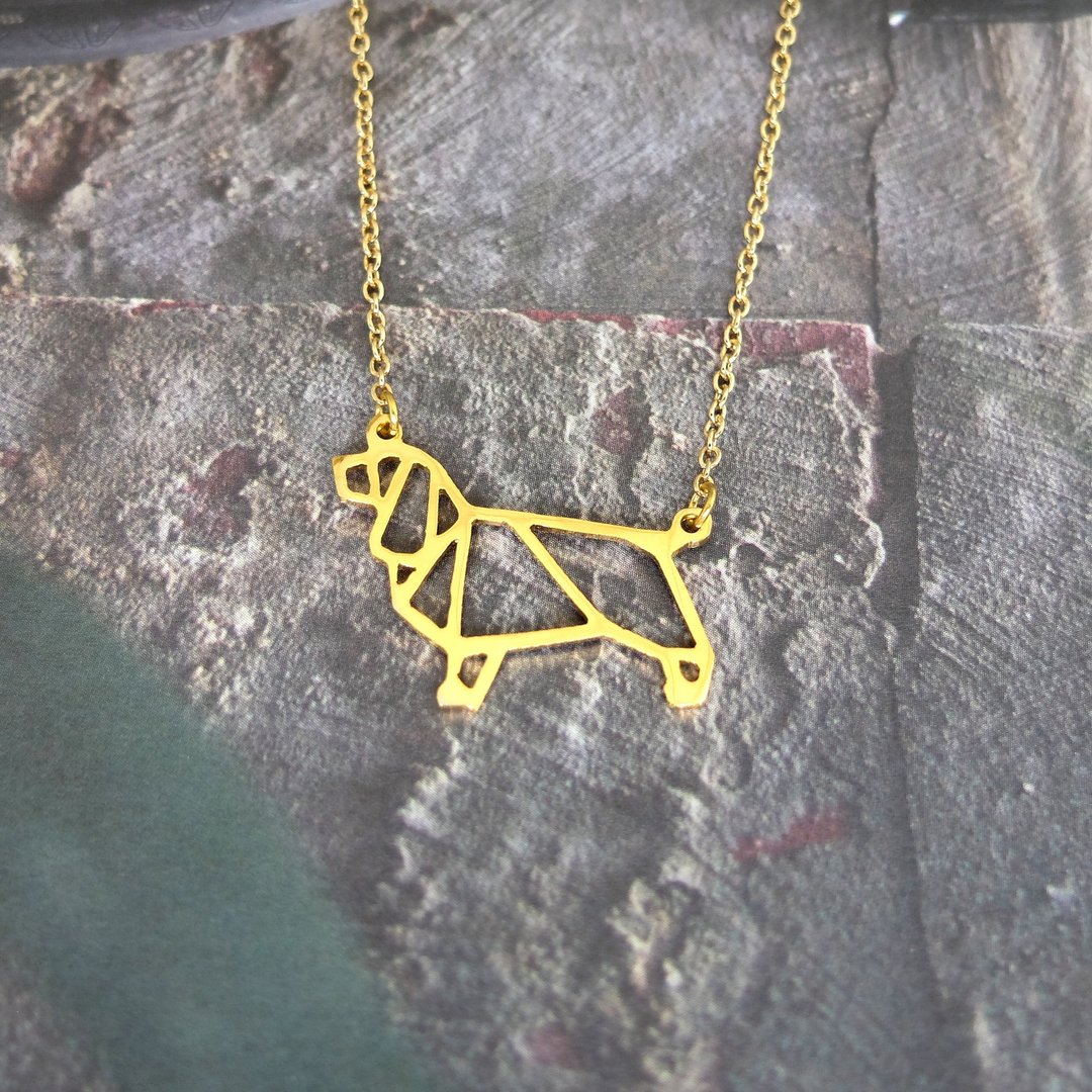 English Cocker Spaniel Necklace, Origami Dog Necklace, Birthday Gift - 项链 - 铜/黄铜 金色