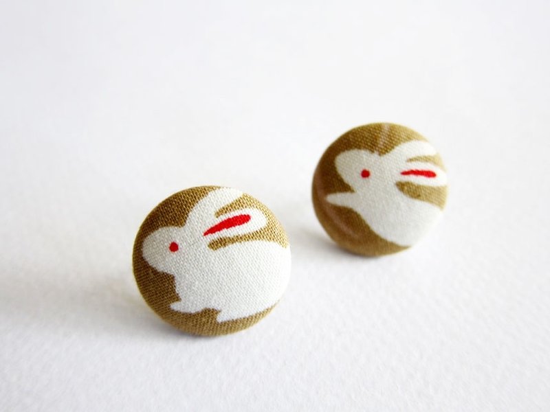 布扣耳环 兔子 可做夹式耳环 - 耳环/耳夹 - 其他材质 金色