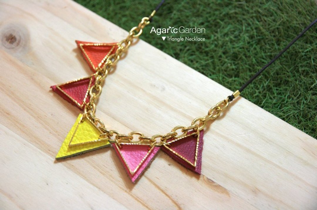 ▲Triangle Collection 三角形皮革前卫项链(金) - 项链 - 真皮 
